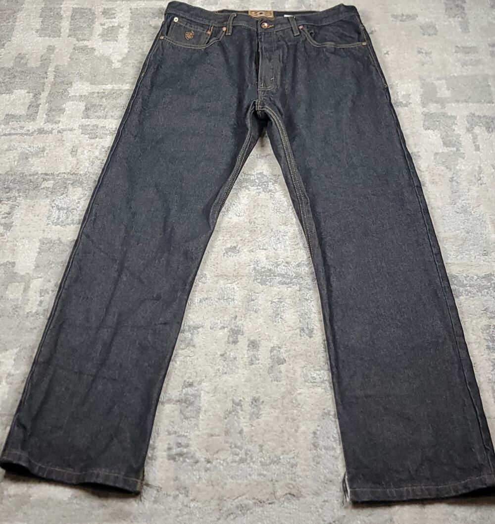 Rocawear Men's Charcoal Gray Baggy Wide Leg Button-Fly Denim Jeans Sz 38x30